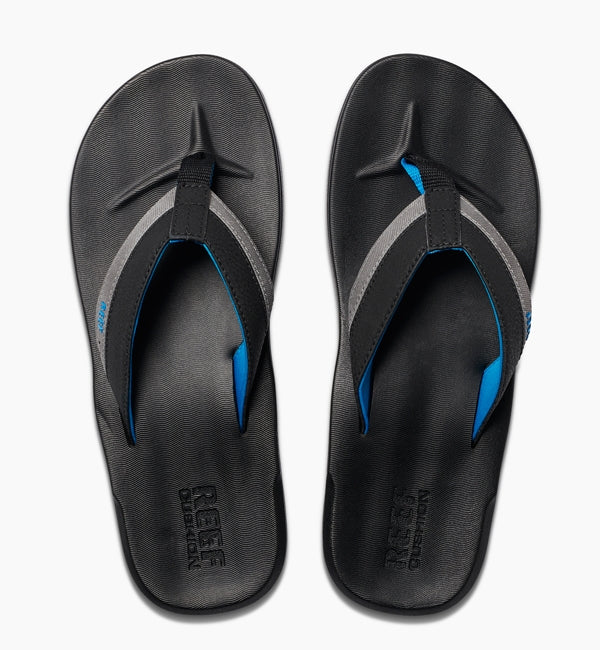 Reef Contoured Cushion Flip Flops Black Grey Blue Ocean Sports Boardridersguide